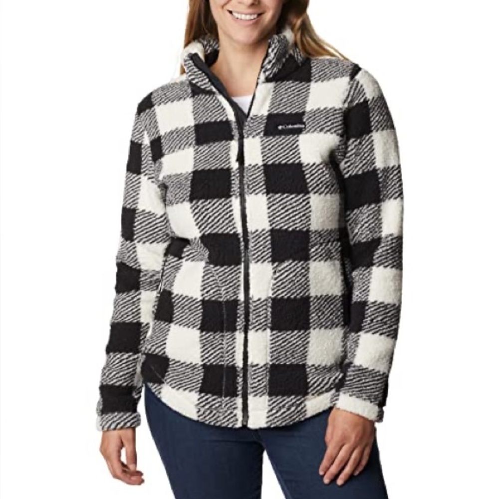 Columbia West Bend Sherpa Jacket Women’s Medium Black & White Check Sherpa Cozy